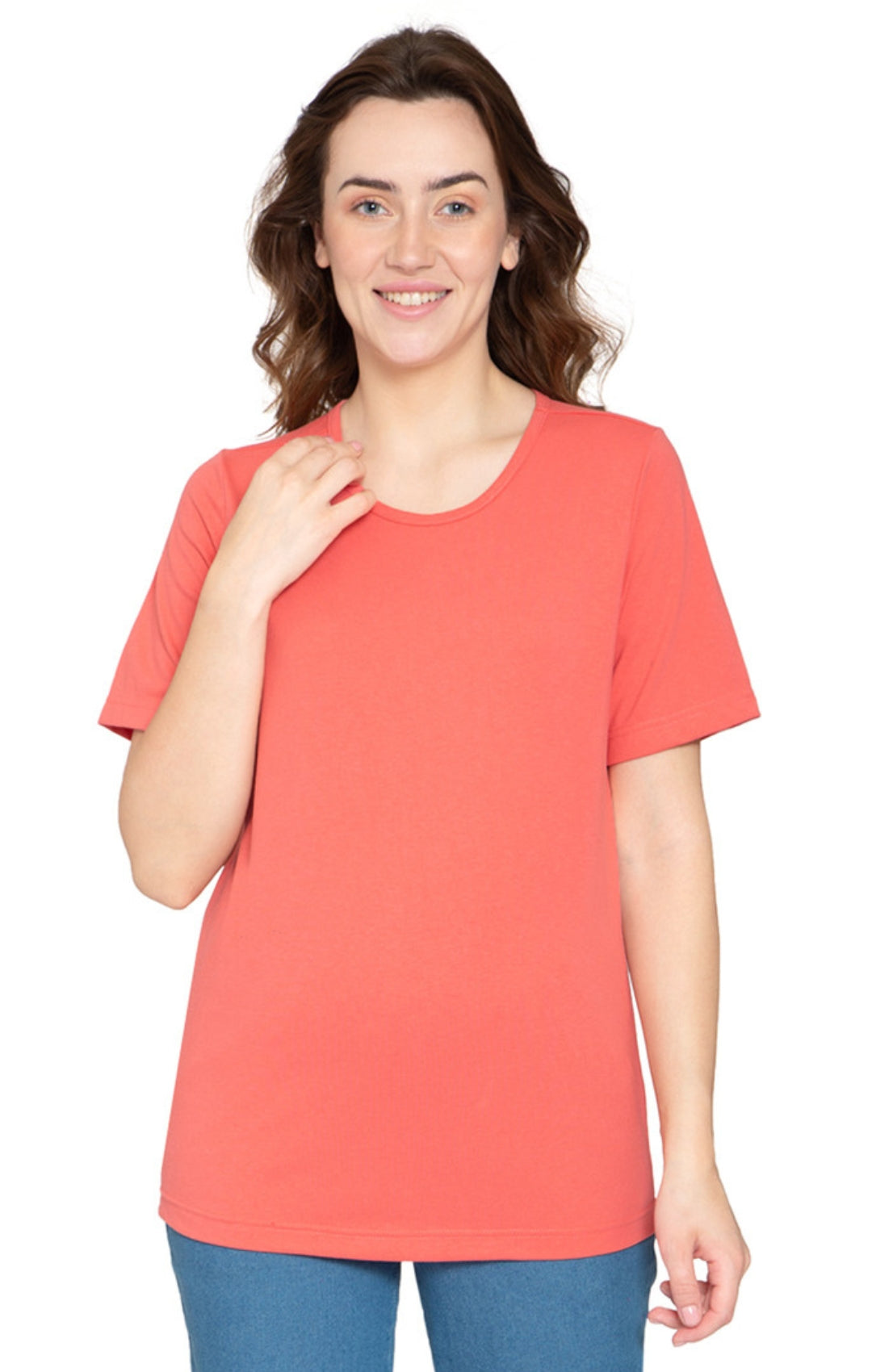 Women's Relaxed Fit Crew Neck Cotton Blend Short Sleeve T-Shirt