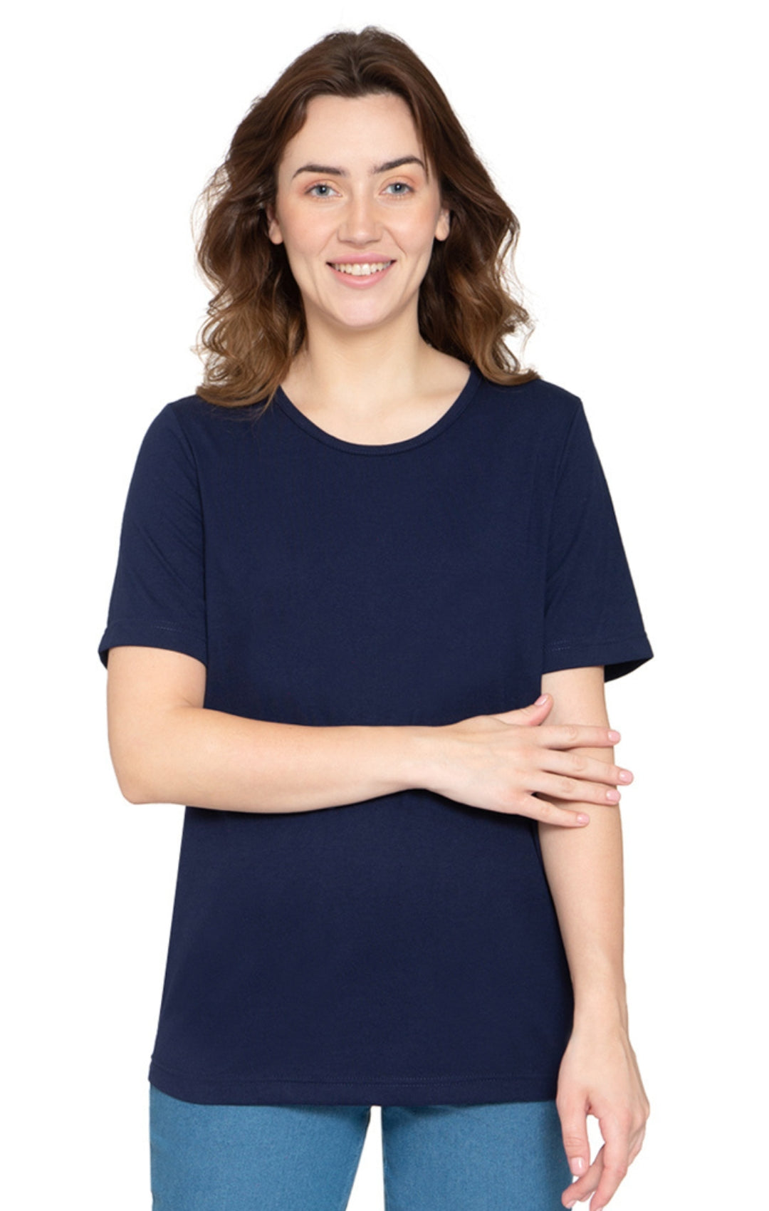 Women's Relaxed Fit Crew Neck Cotton Blend Short Sleeve T-Shirt