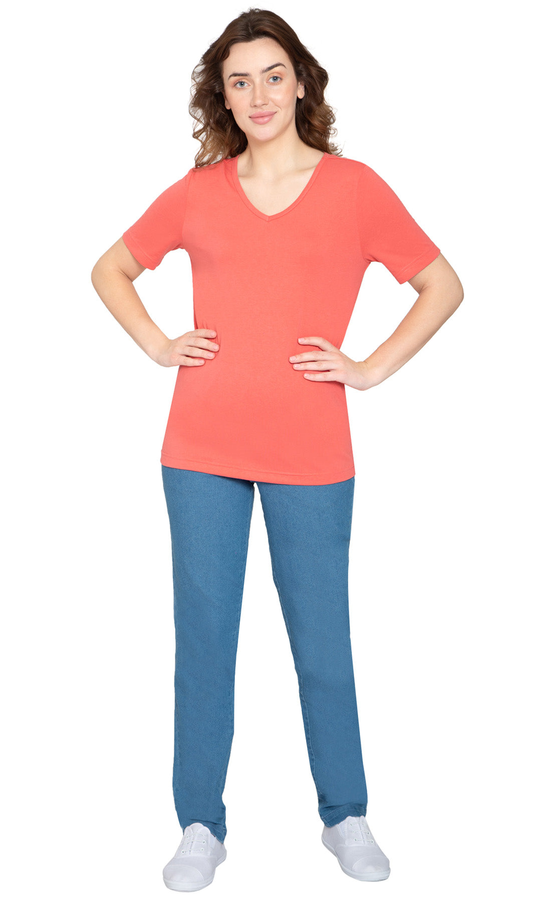 Women's Short Sleeve V-Neck T-Shirt Wrinkle Resistant Tee