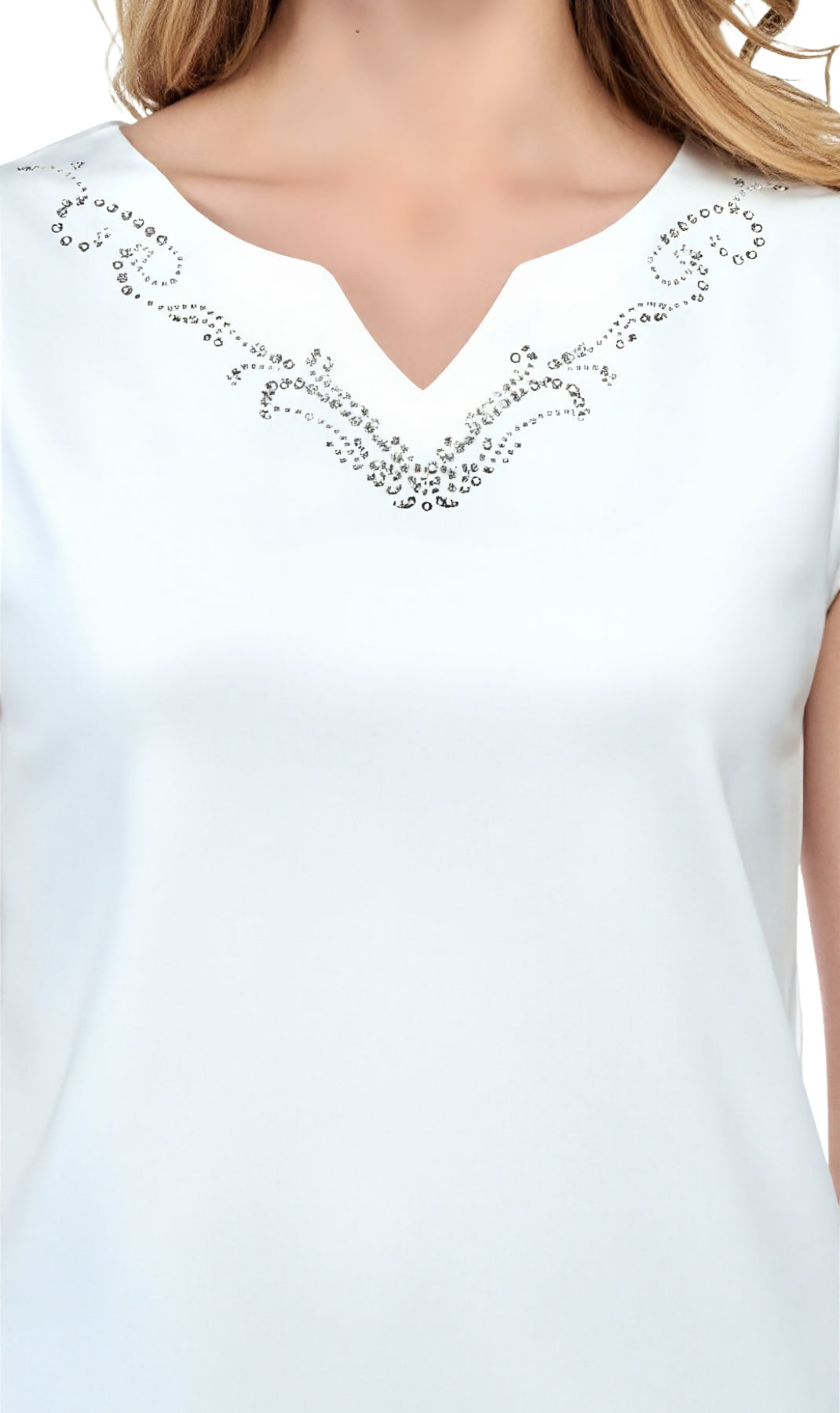 Women's Rhinestone Notch V-Neck Sleeveless Knit Tank Top