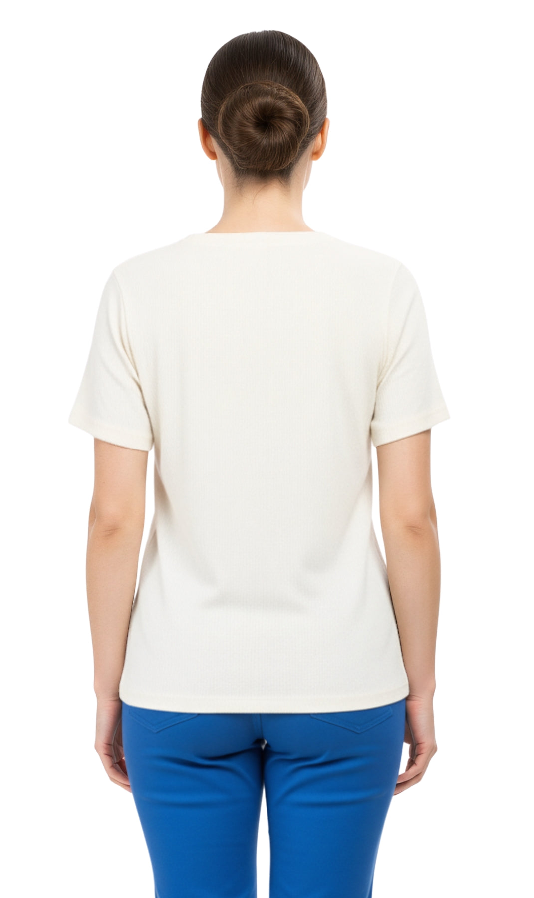 Women's Short Sleeve Textured Knit T-Shirt with Jewel Neckline