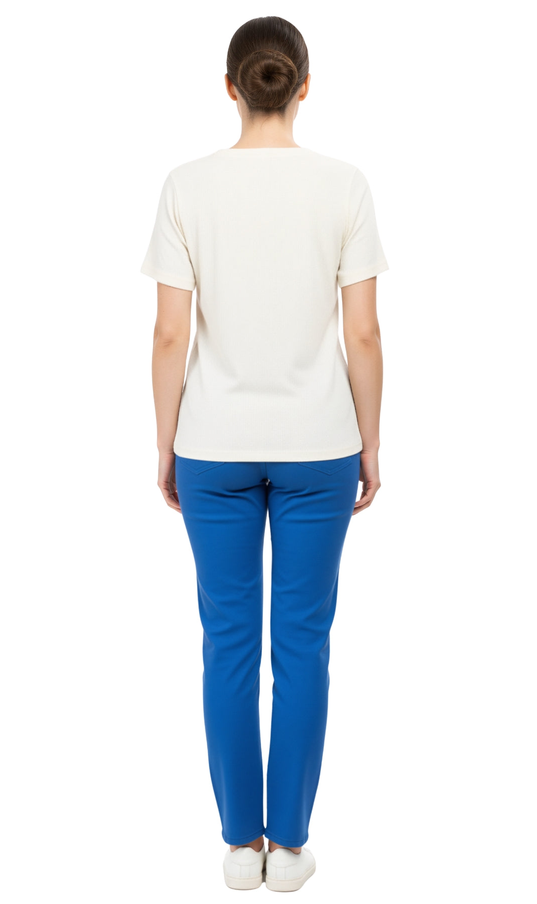 Women's Short Sleeve Textured Knit T-Shirt with Jewel Neckline
