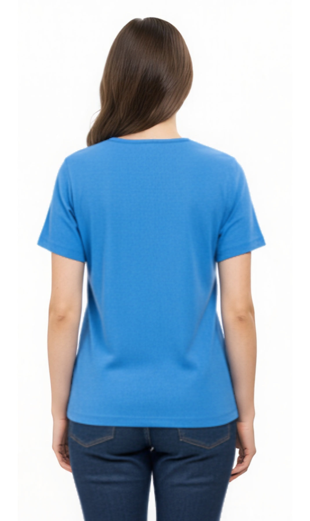 Women's Short Sleeve Textured Knit T-Shirt with Jewel Neckline