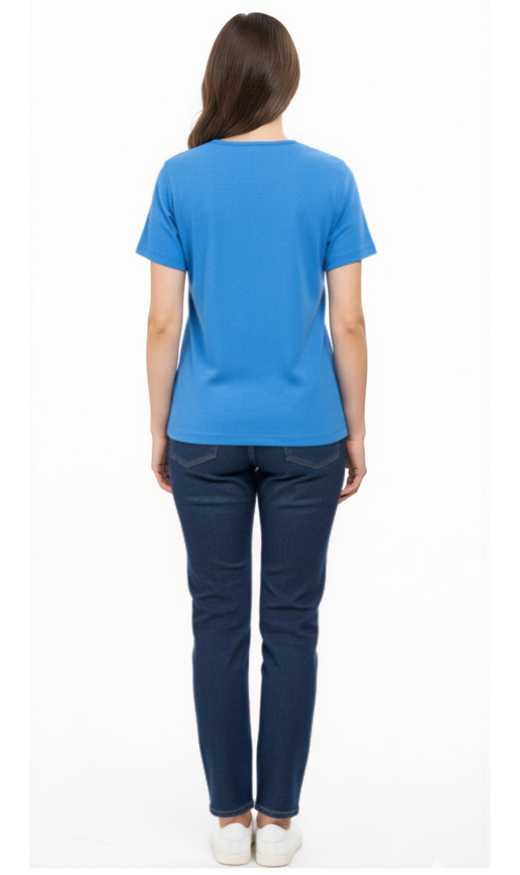 Women's Short Sleeve Textured Knit T-Shirt with Jewel Neckline