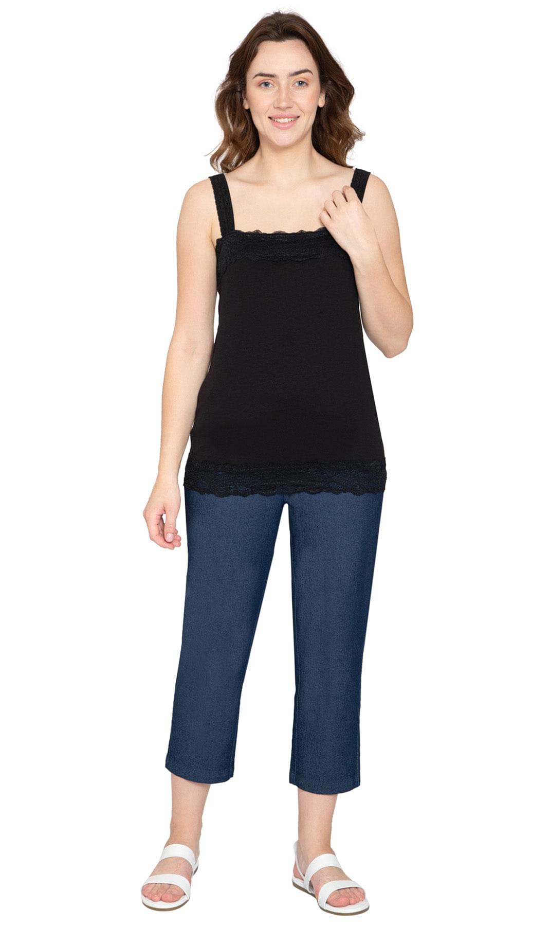 Women's Lace Trim Sleeveless Cotton Blend Tank Top