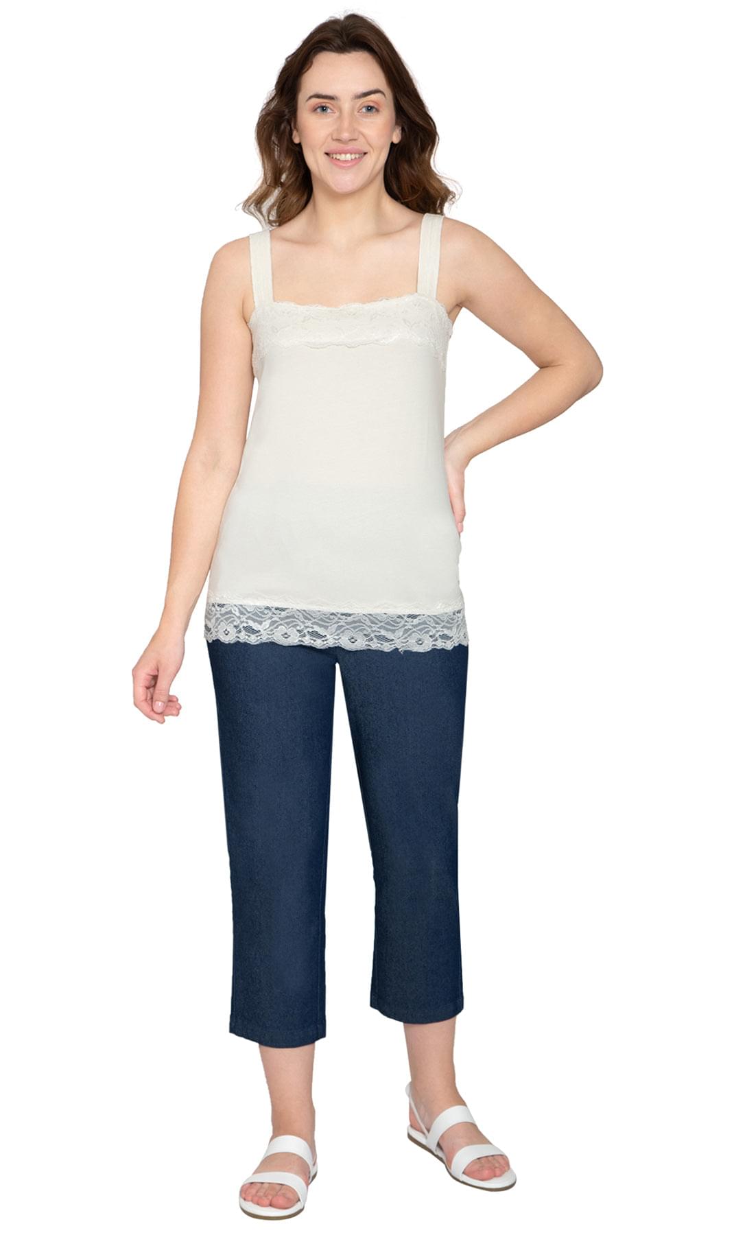 Women's Lace Trim Sleeveless Cotton Blend Tank Top