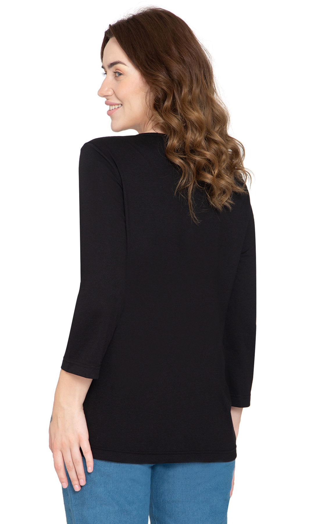 Women's 3/4 Sleeve Henley Top with Button Placket