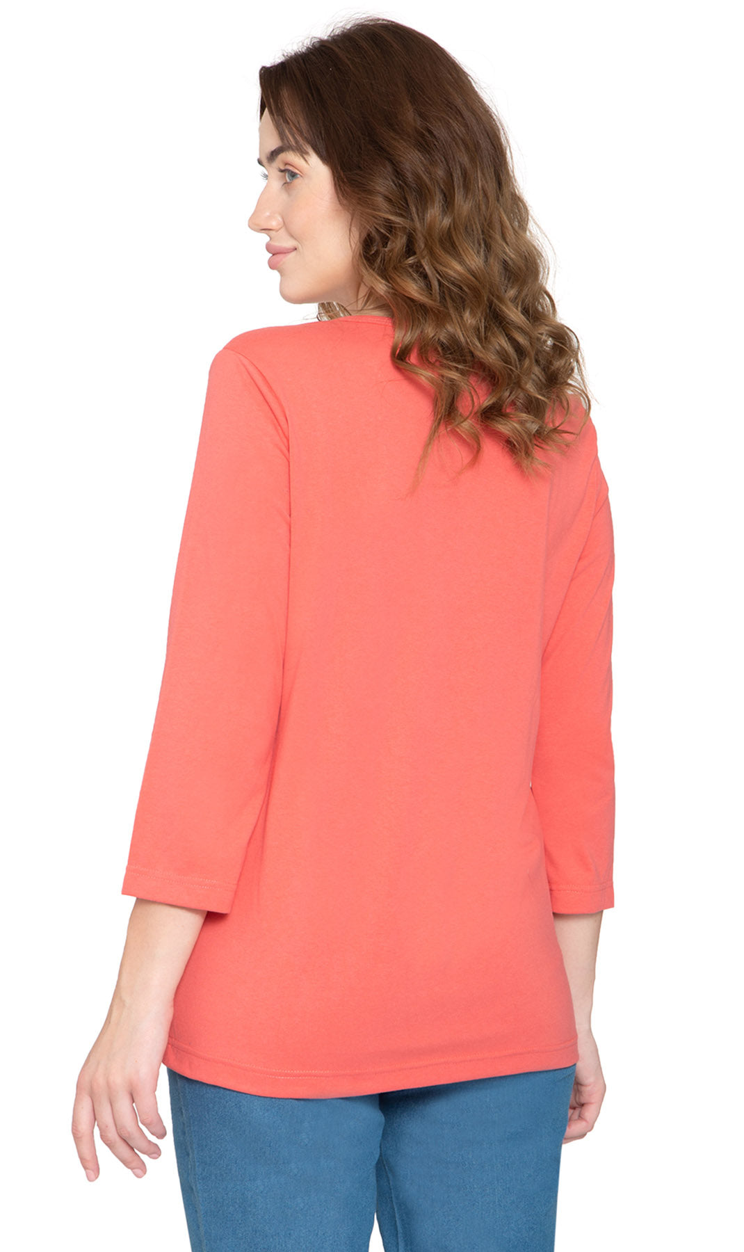 Women's 3/4 Sleeve Henley Top with Button Placket