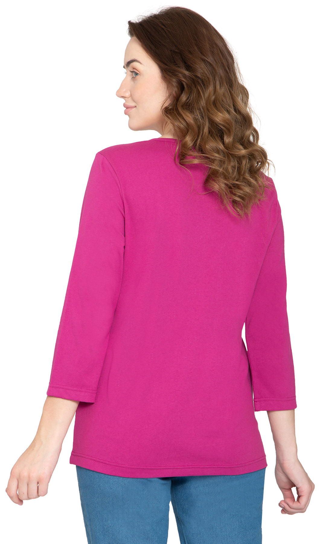 Women's 3/4 Sleeve Henley Top with Button Placket