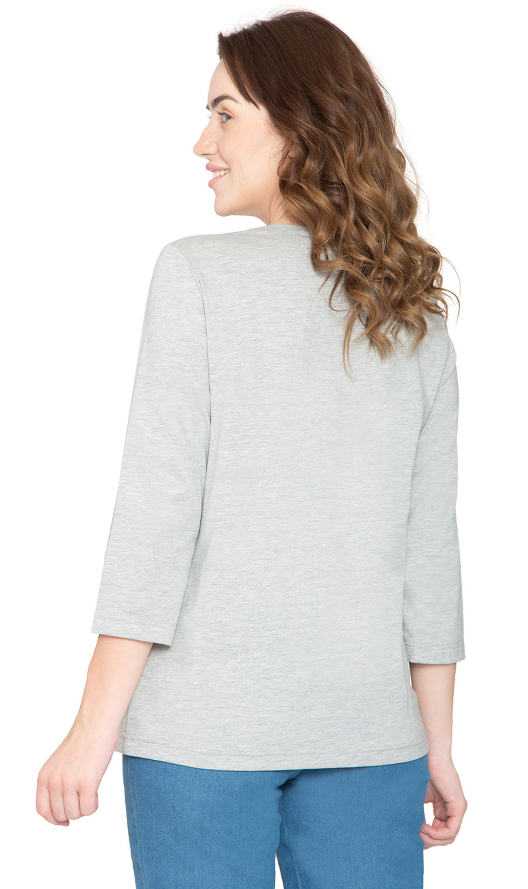 Women's 3/4 Sleeve Henley Top with Button Placket