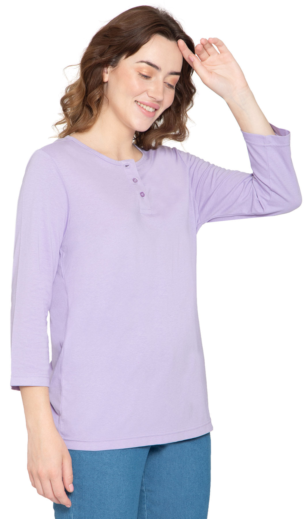 Women's 3/4 Sleeve Henley Top with Button Placket