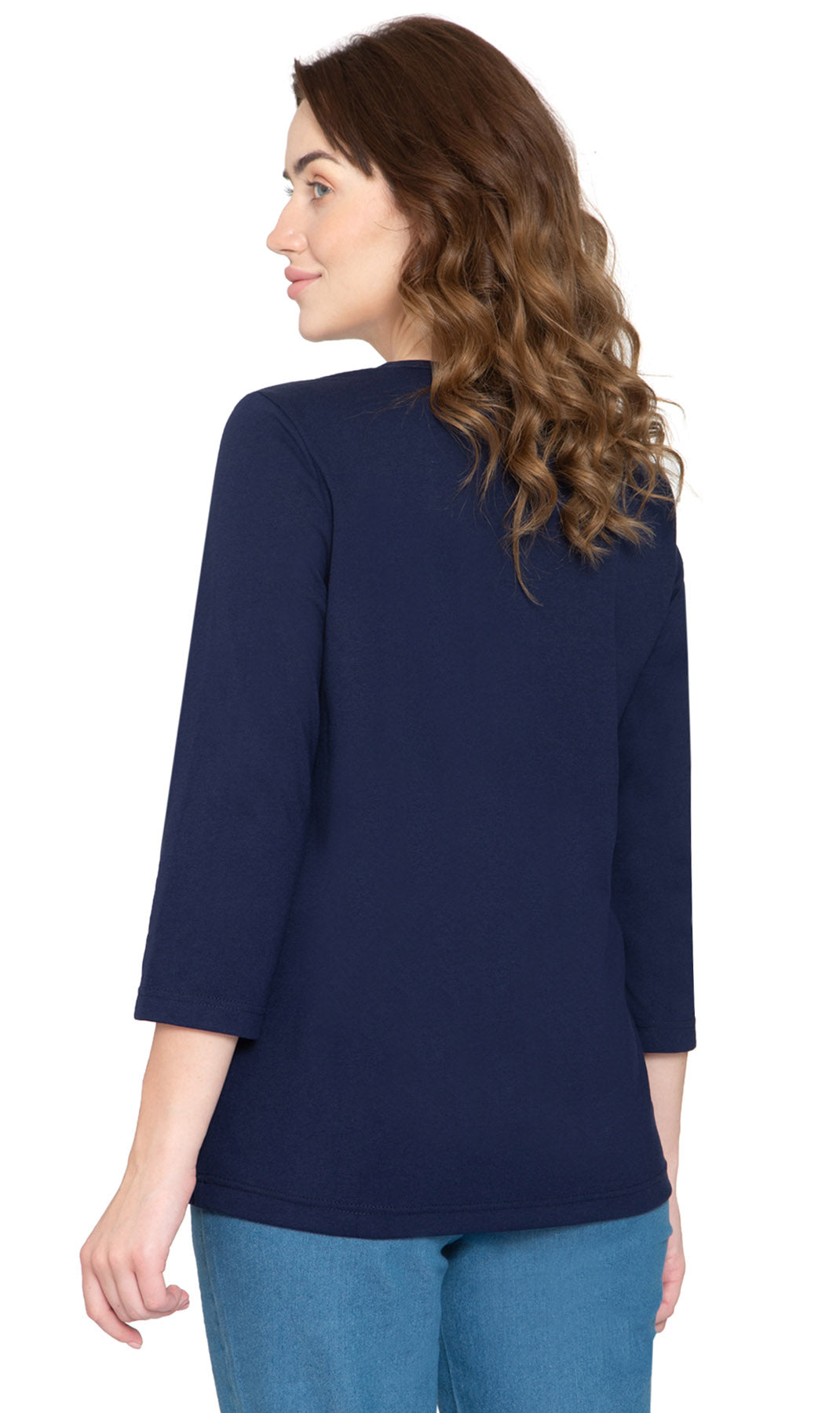 Women's 3/4 Sleeve Henley Top with Button Placket