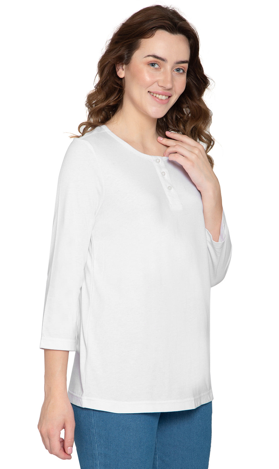 Women's 3/4 Sleeve Henley Top with Button Placket