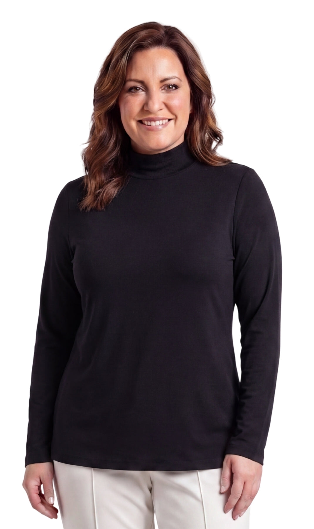 Women's Long Sleeve Mock Neck Top in Black White and Pink