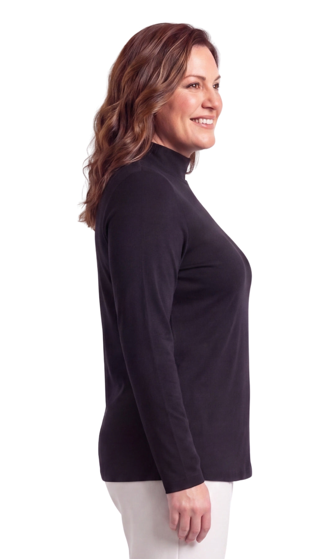 Women's Long Sleeve Mock Neck Top in Black White and Pink