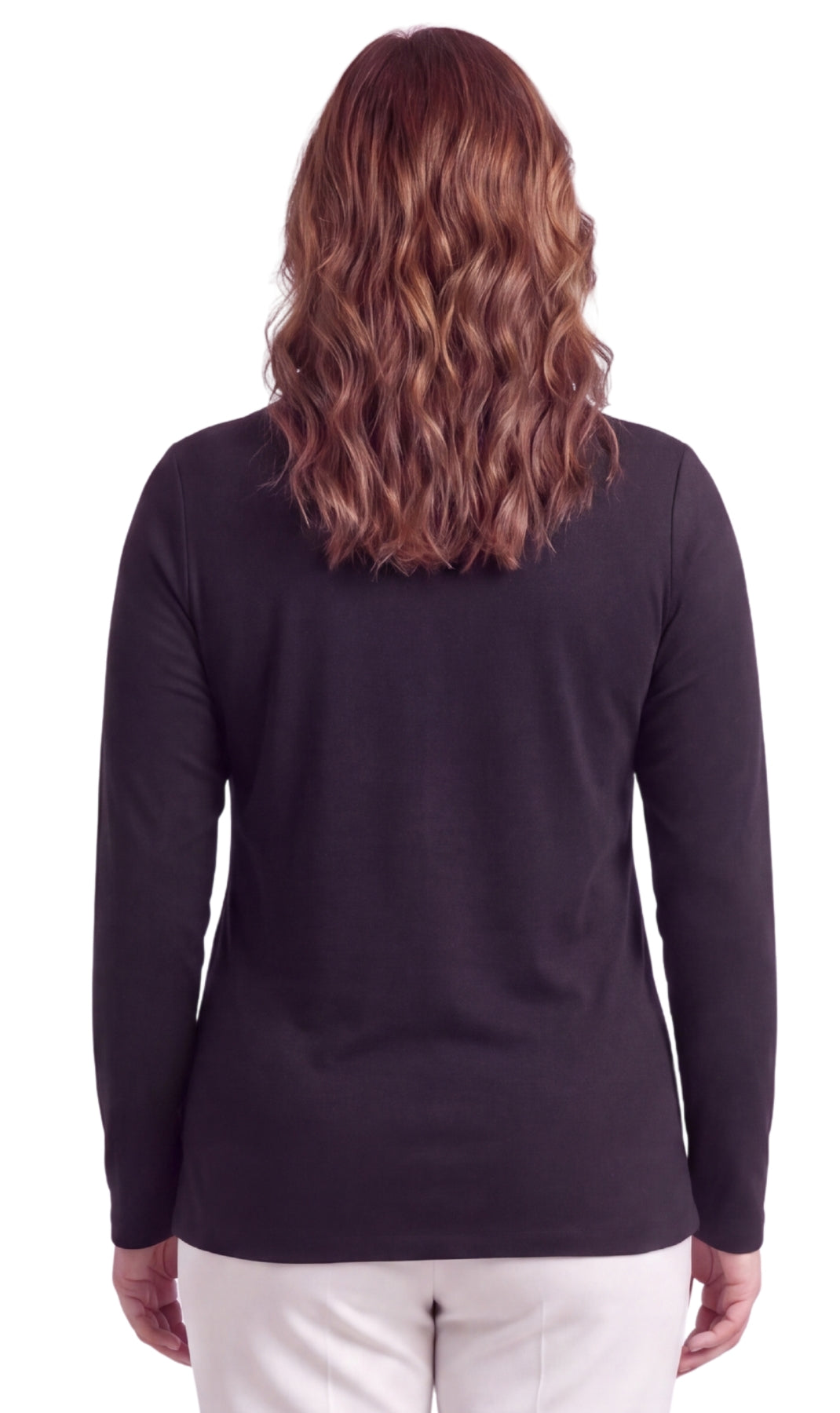 Women's Long Sleeve Mock Neck Top in Black White and Pink