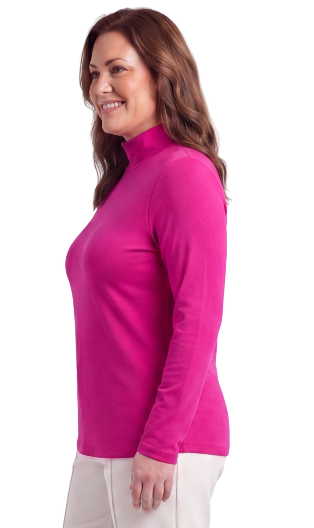 Women's Long Sleeve Mock Neck Top in Black White and Pink