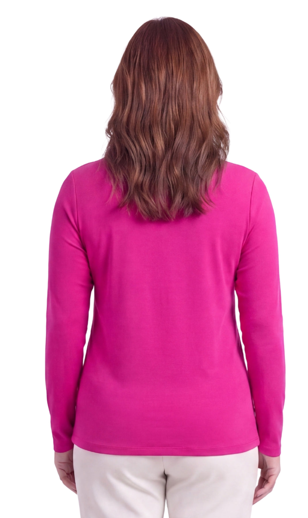 Women's Long Sleeve Mock Neck Top in Black White and Pink