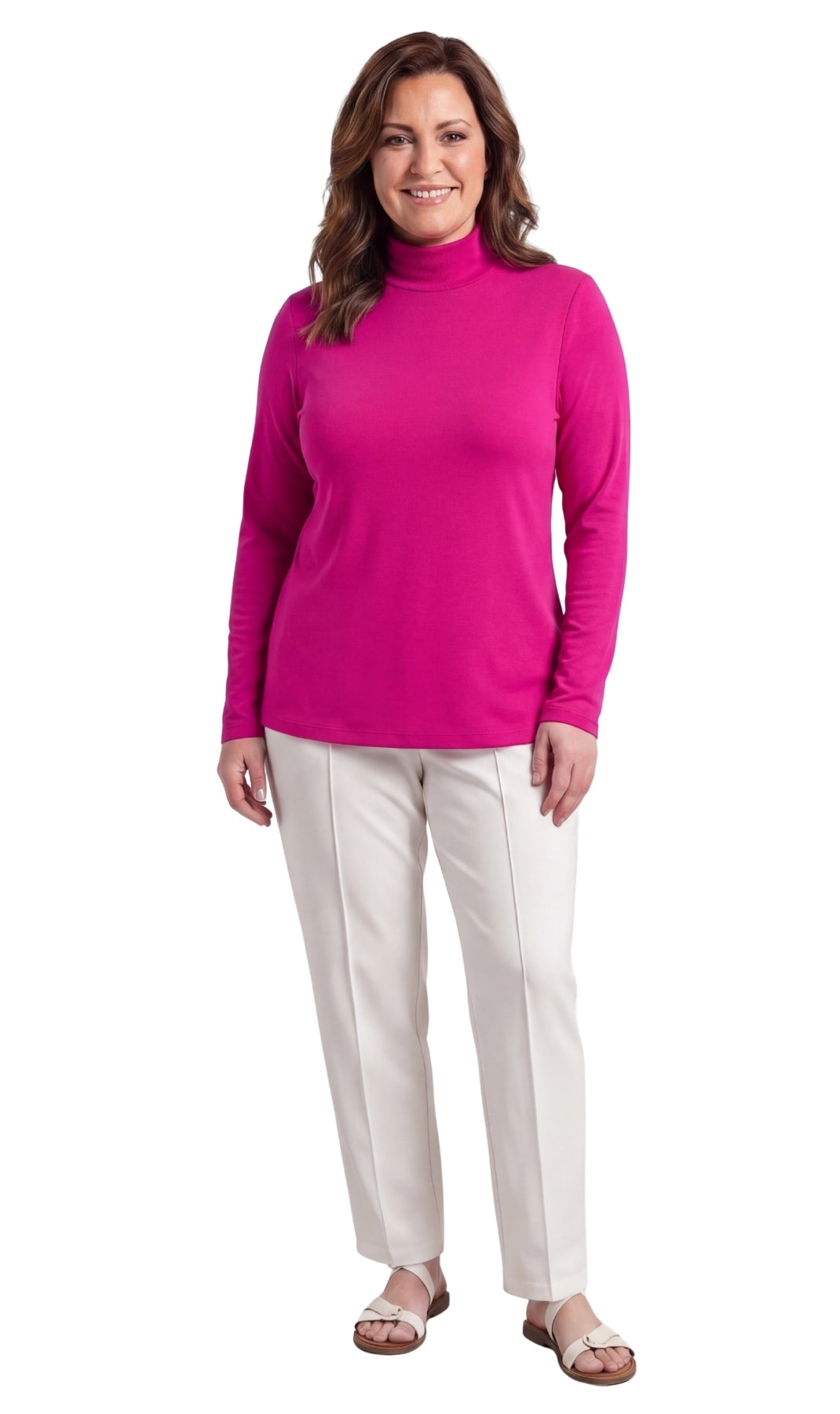 Women's Long Sleeve Mock Neck Top in Black White and Pink