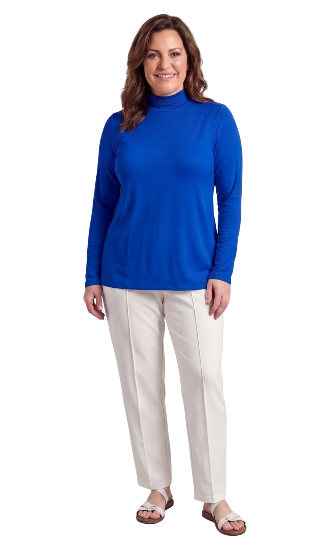 Women's Long Sleeve Mock Neck Top in Black White and Pink