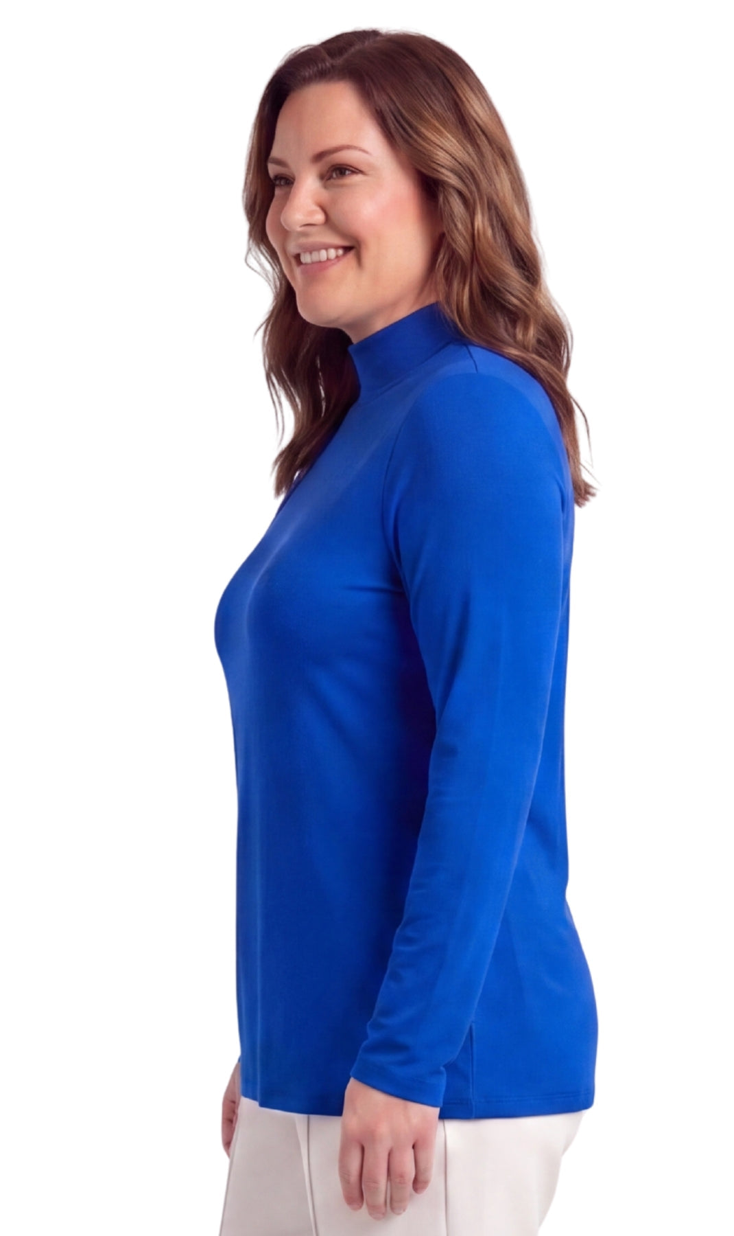 Women's Long Sleeve Mock Neck Top in Black White and Pink