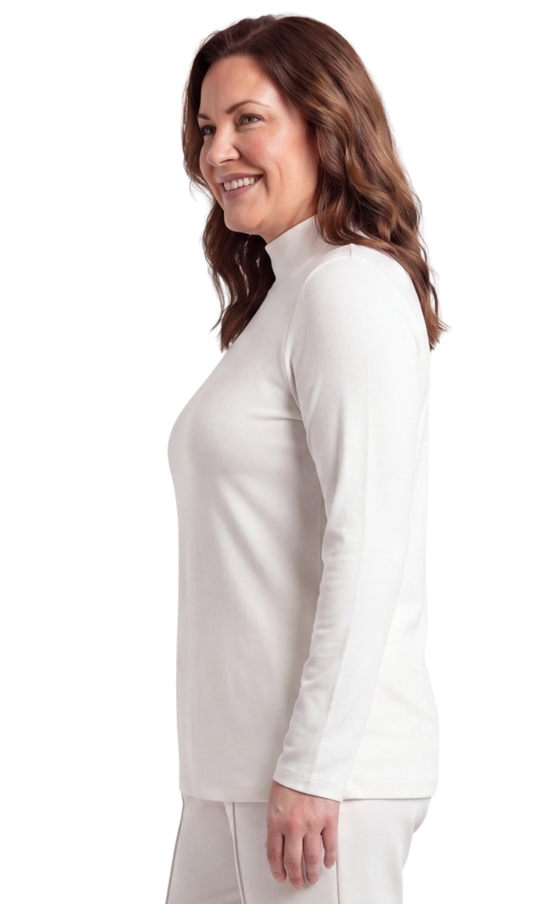Women's Long Sleeve Mock Neck Top in Black White and Pink