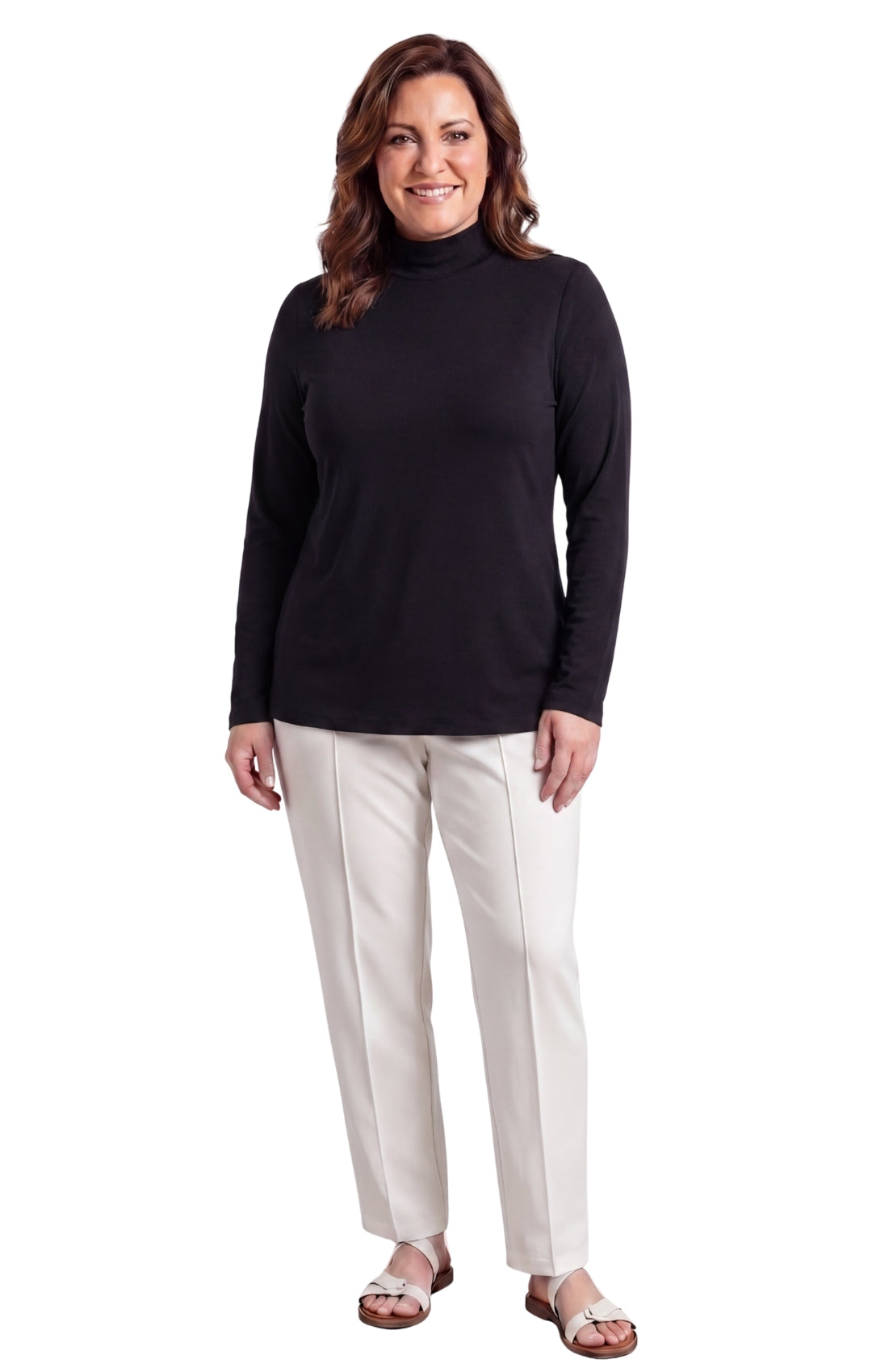 Women's Long Sleeve Mock Neck Top in Black White and Pink