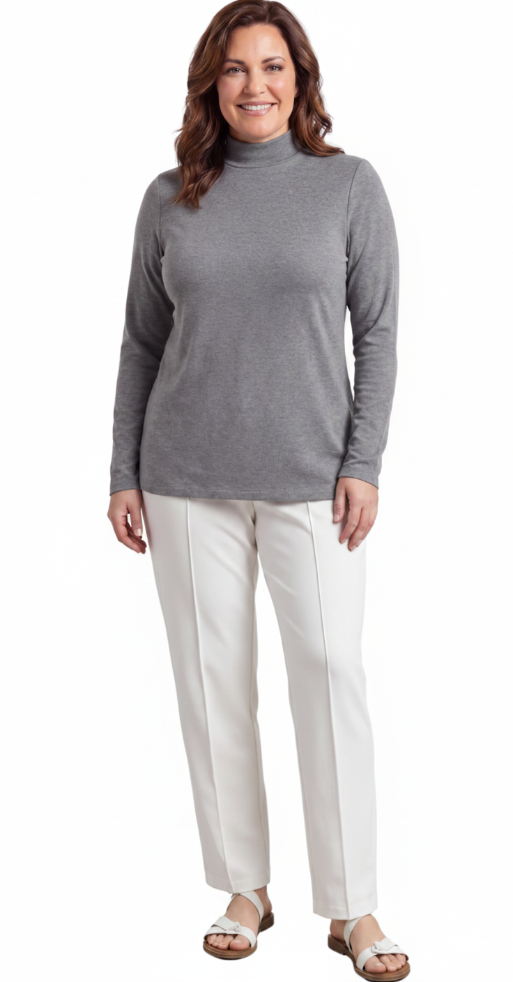 Women's Long Sleeve Mock Neck Top in Black White and Pink