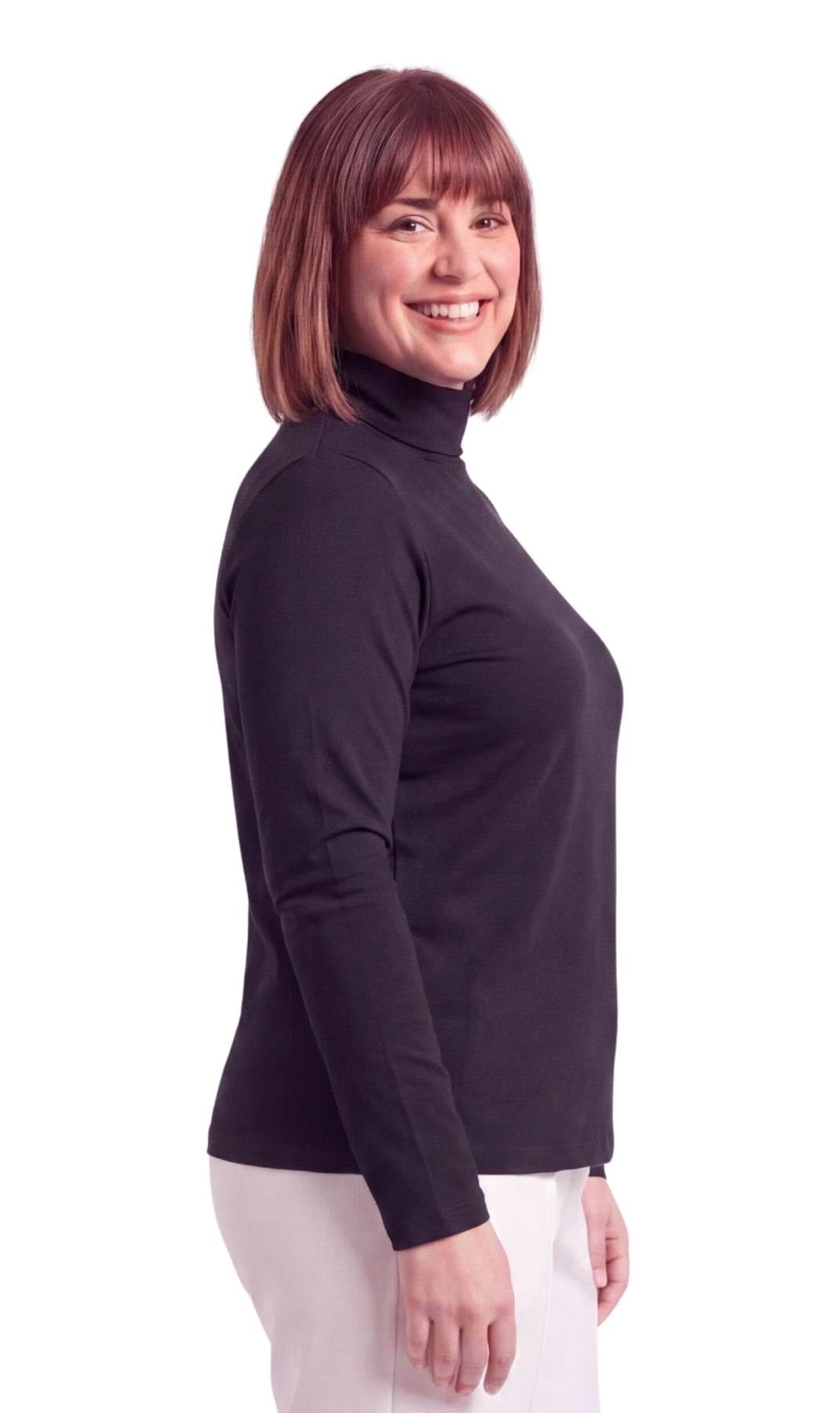 Women's Relaxed Fit Long Sleeve Ribbed Turtleneck Knit Top