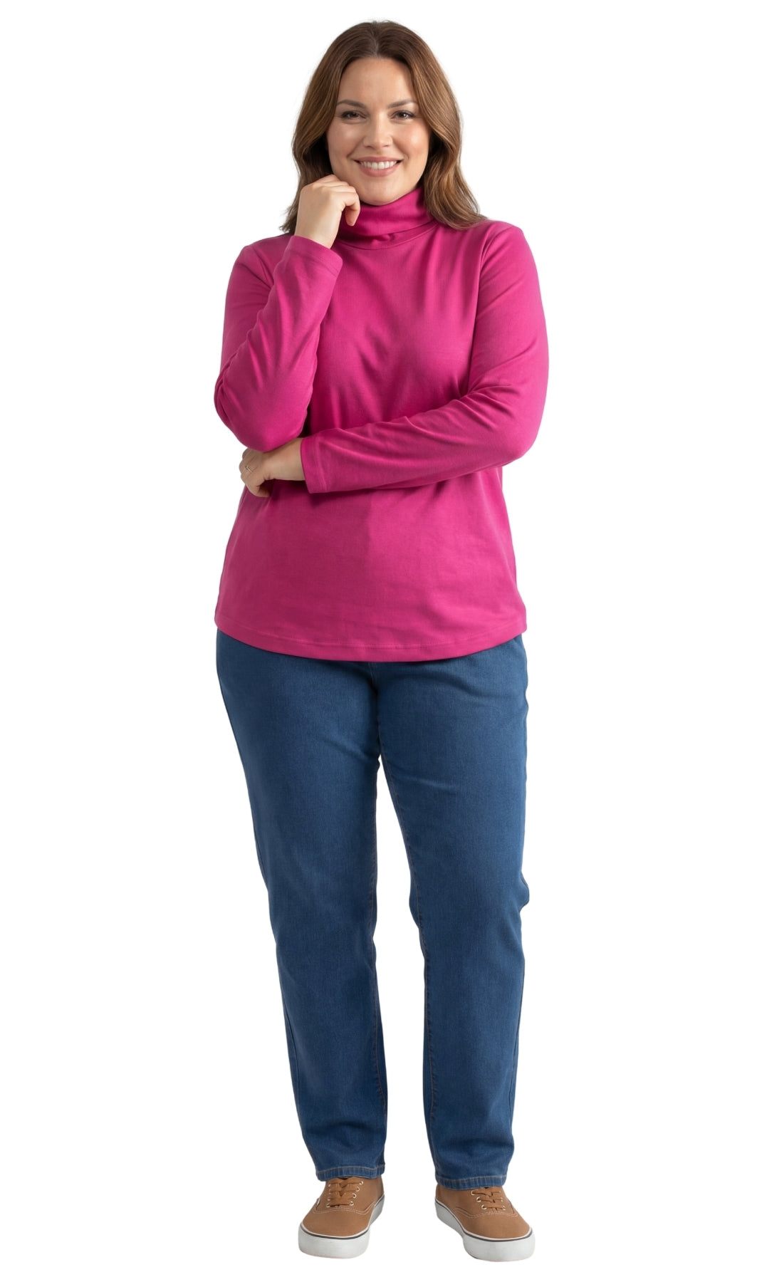 Women's Relaxed Fit Long Sleeve Ribbed Turtleneck Knit Top