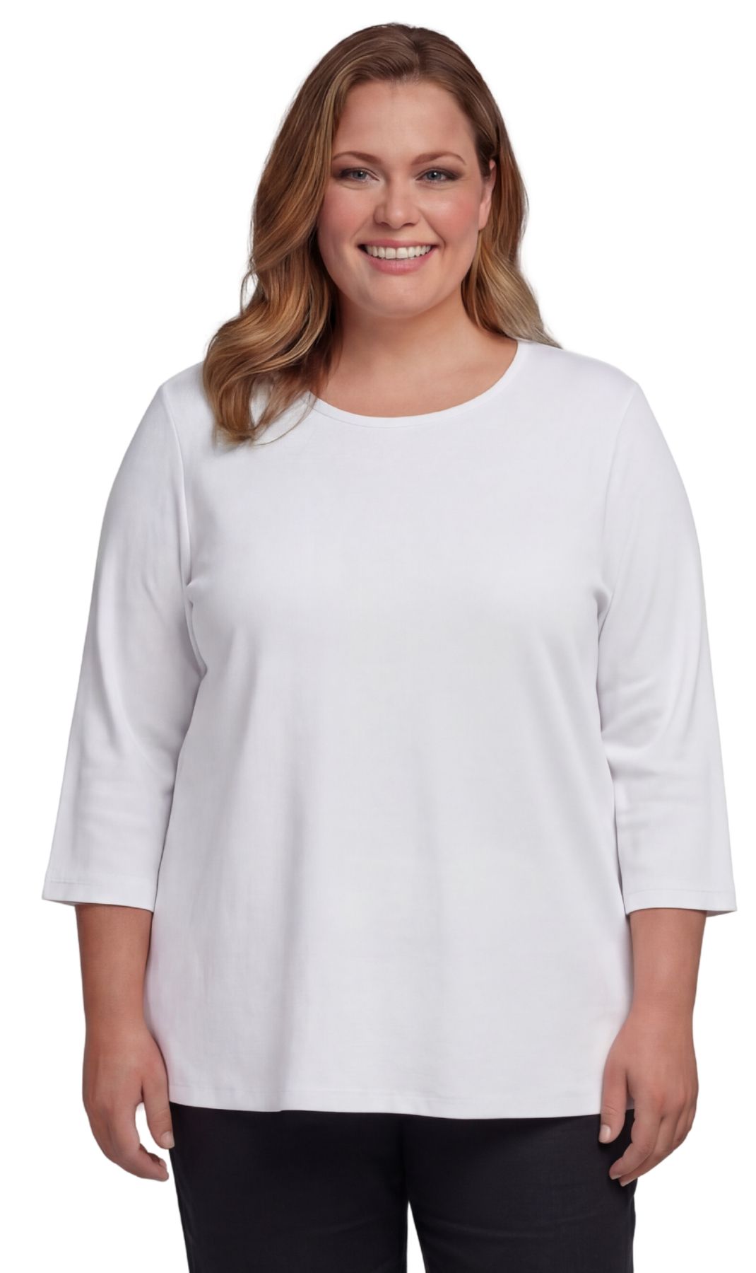 Women's 3/4 Sleeve Ribbed Crew Neck Cotton Knit Top