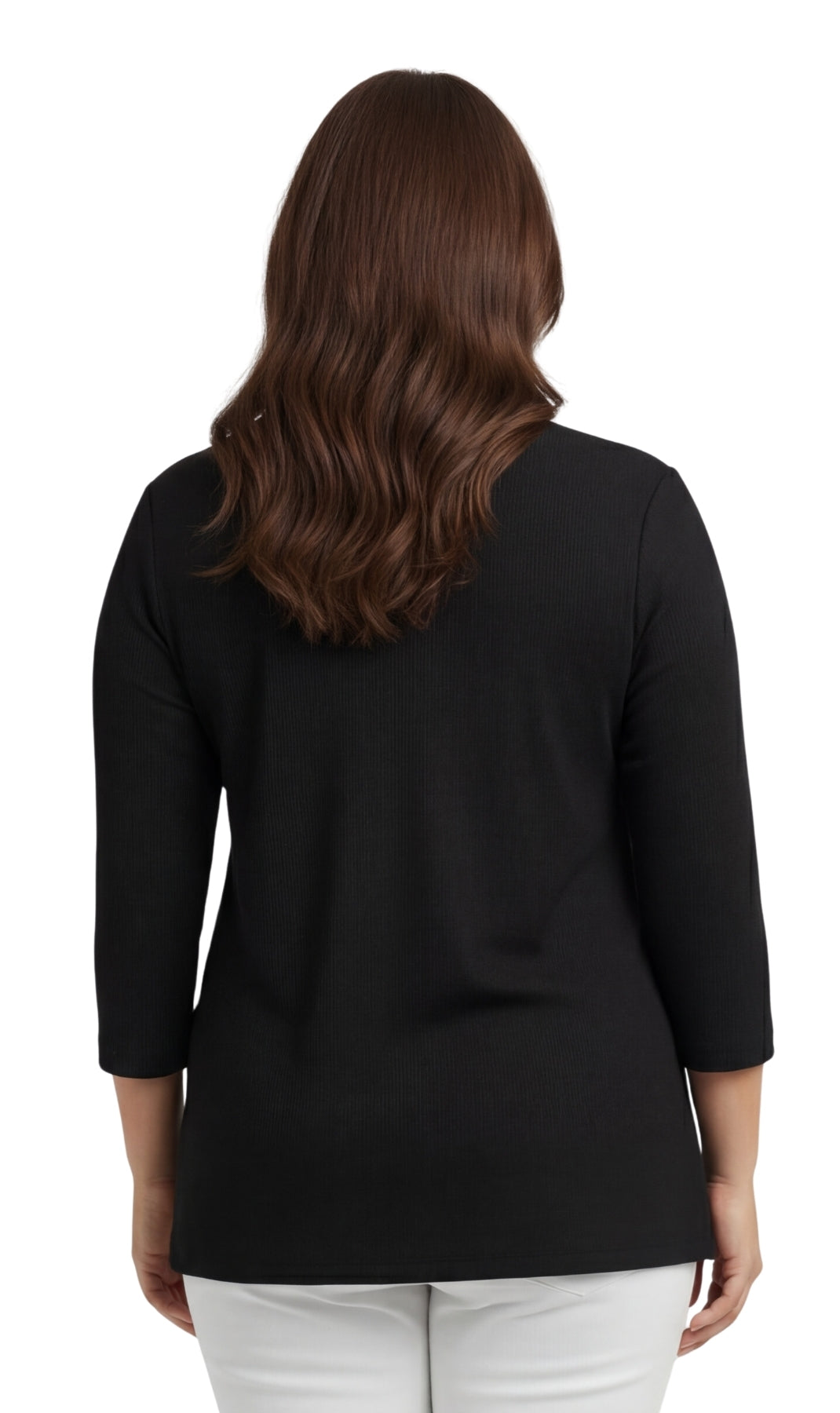 Women's 3/4 Sleeve Ribbed Crew Neck Cotton Knit Top