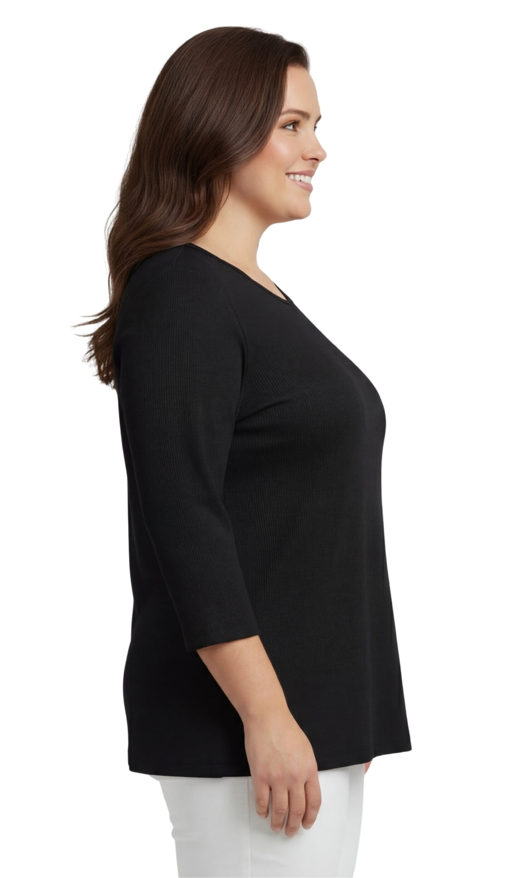 Women's 3/4 Sleeve Ribbed Crew Neck Cotton Knit Top