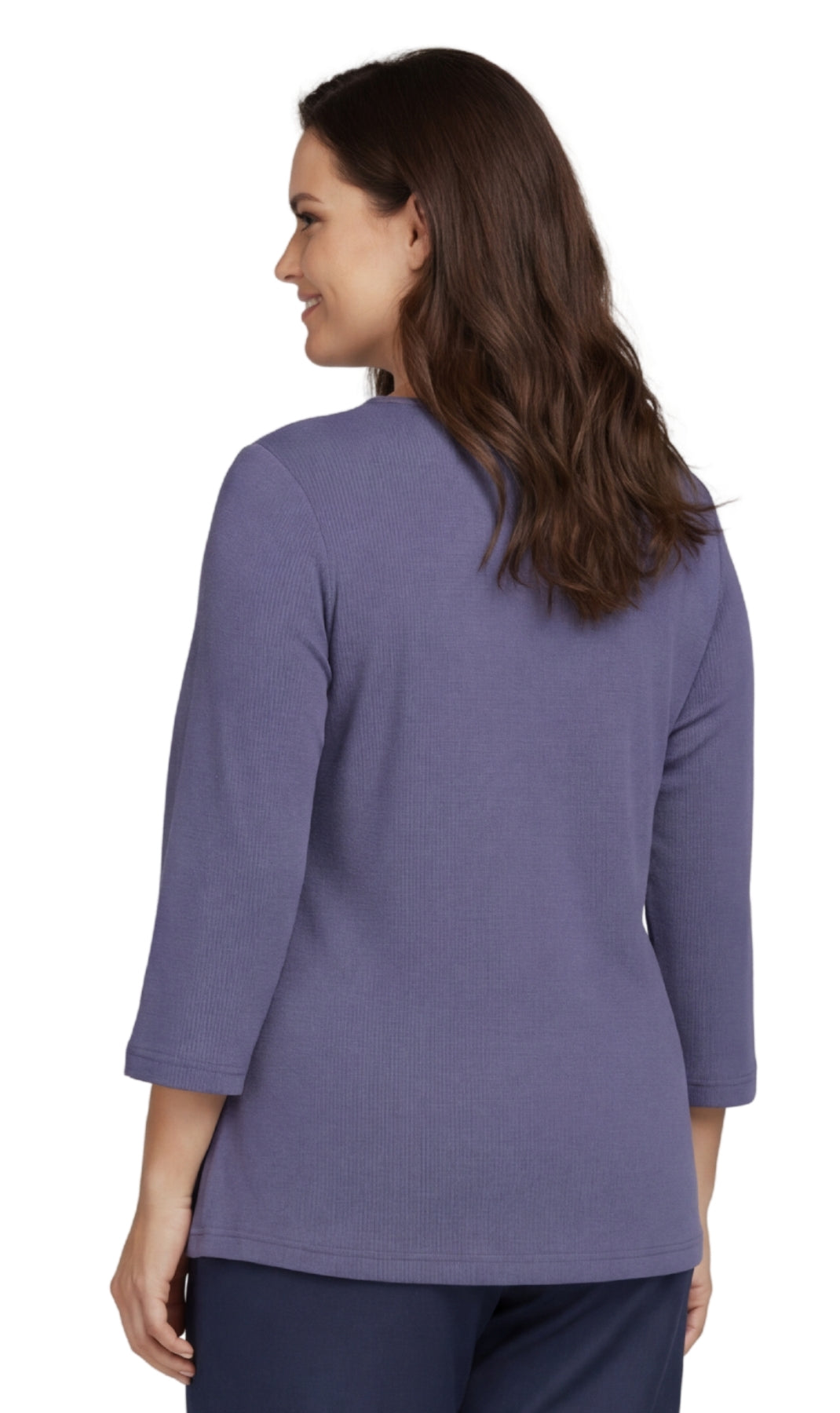 Women's 3/4 Sleeve Ribbed Crew Neck Cotton Knit Top