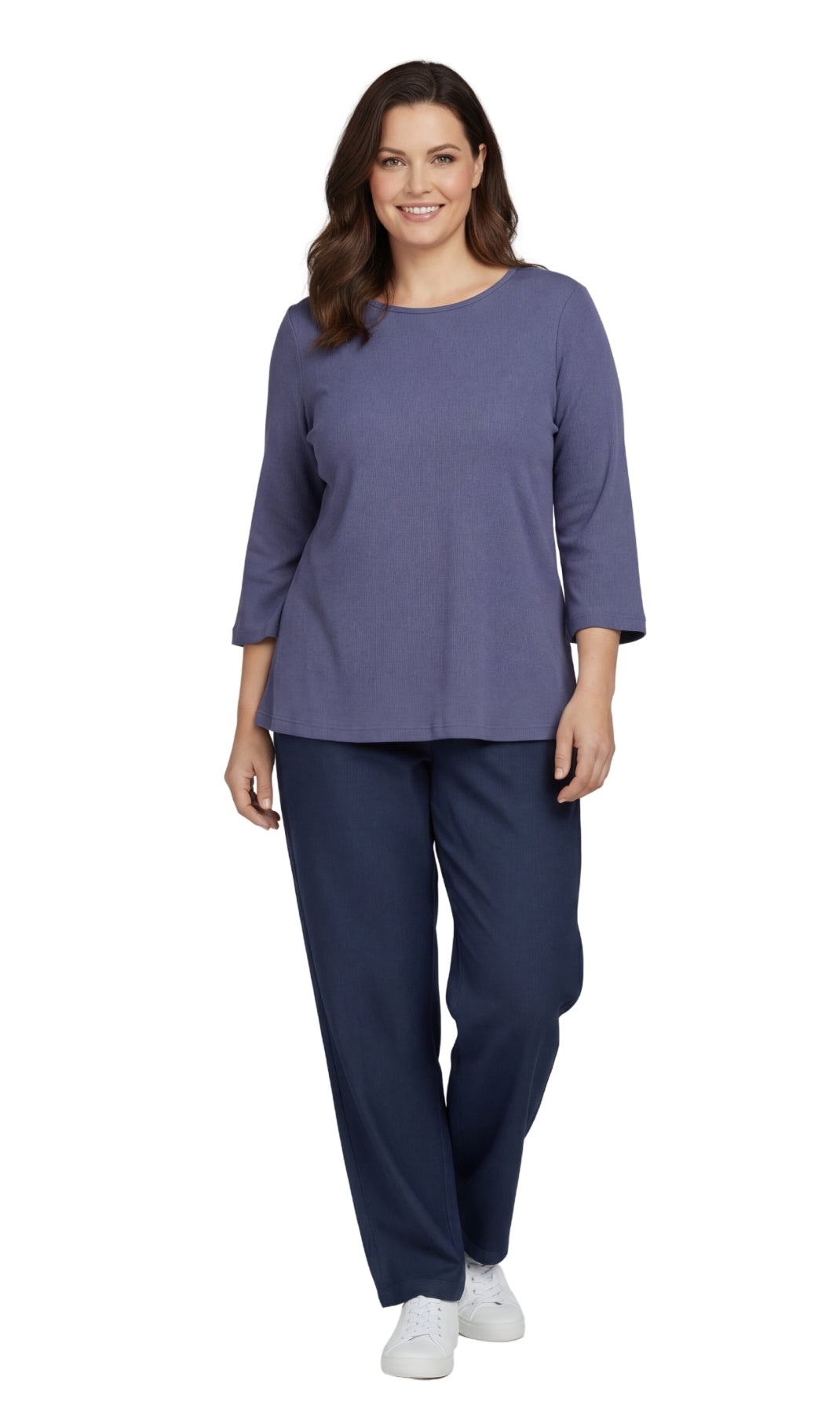 Women's 3/4 Sleeve Ribbed Crew Neck Cotton Knit Top