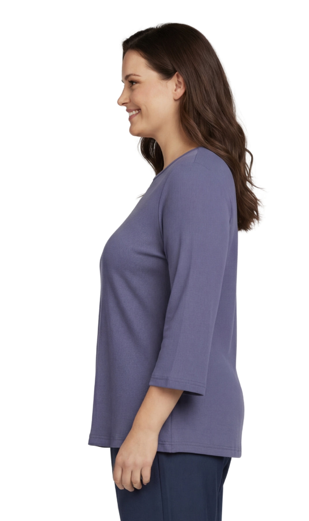 Women's 3/4 Sleeve Ribbed Crew Neck Cotton Knit Top