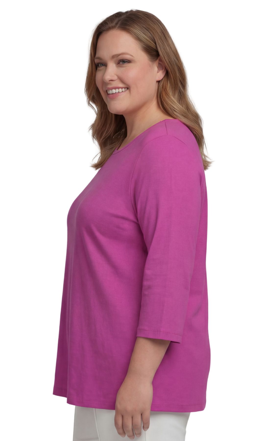 Women's 3/4 Sleeve Ribbed Crew Neck Cotton Knit Top