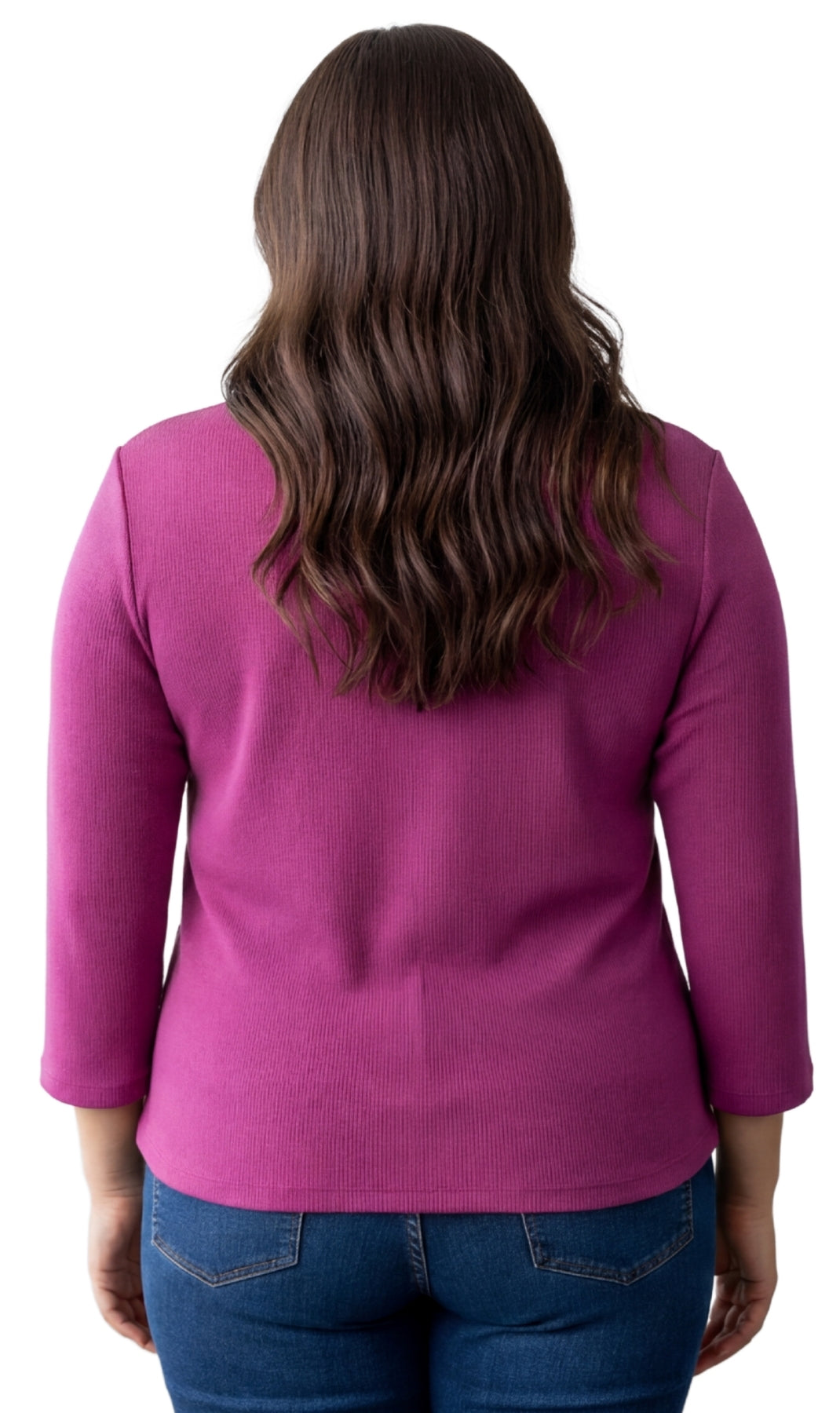 Women's 3/4 Sleeve Ribbed Crew Neck Cotton Knit Top