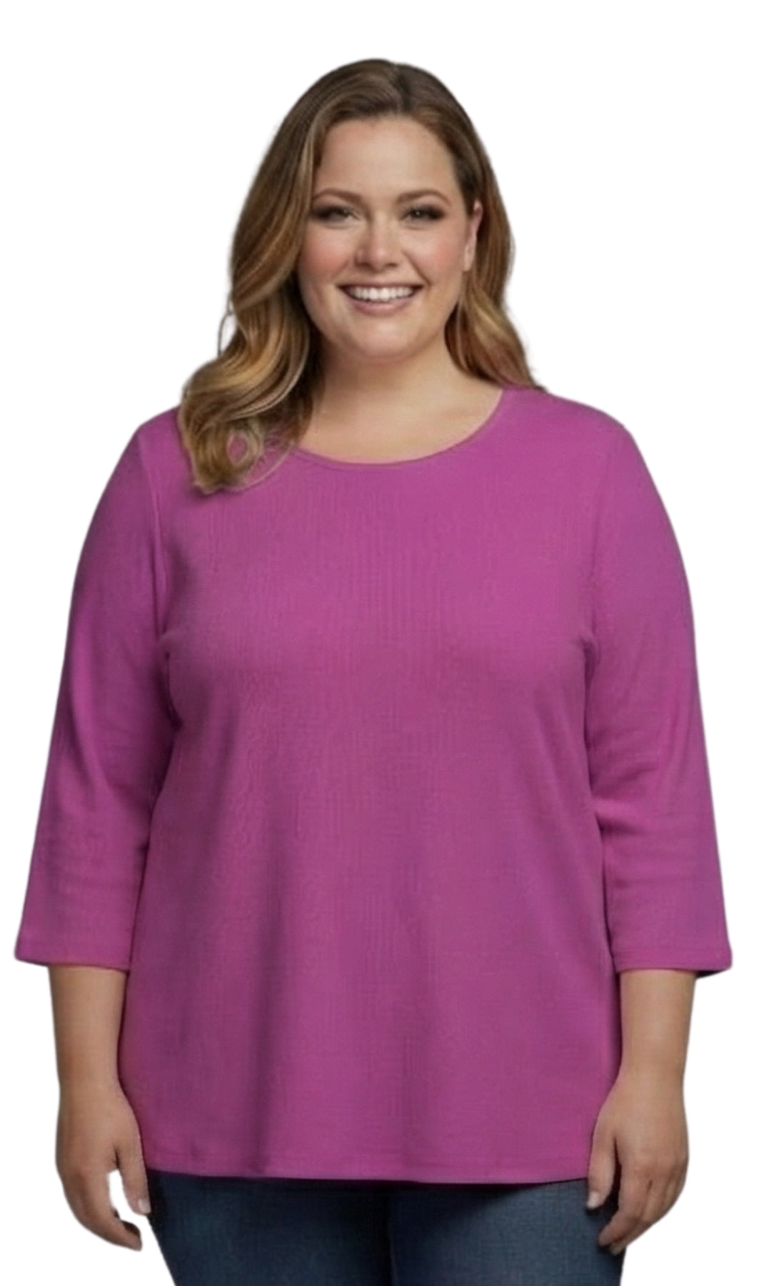 Women's 3/4 Sleeve Ribbed Crew Neck Cotton Knit Top