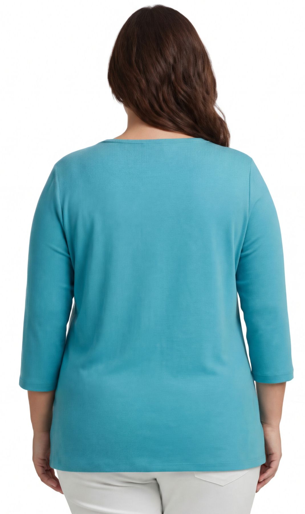 Women's 3/4 Sleeve Ribbed Crew Neck Cotton Knit Top