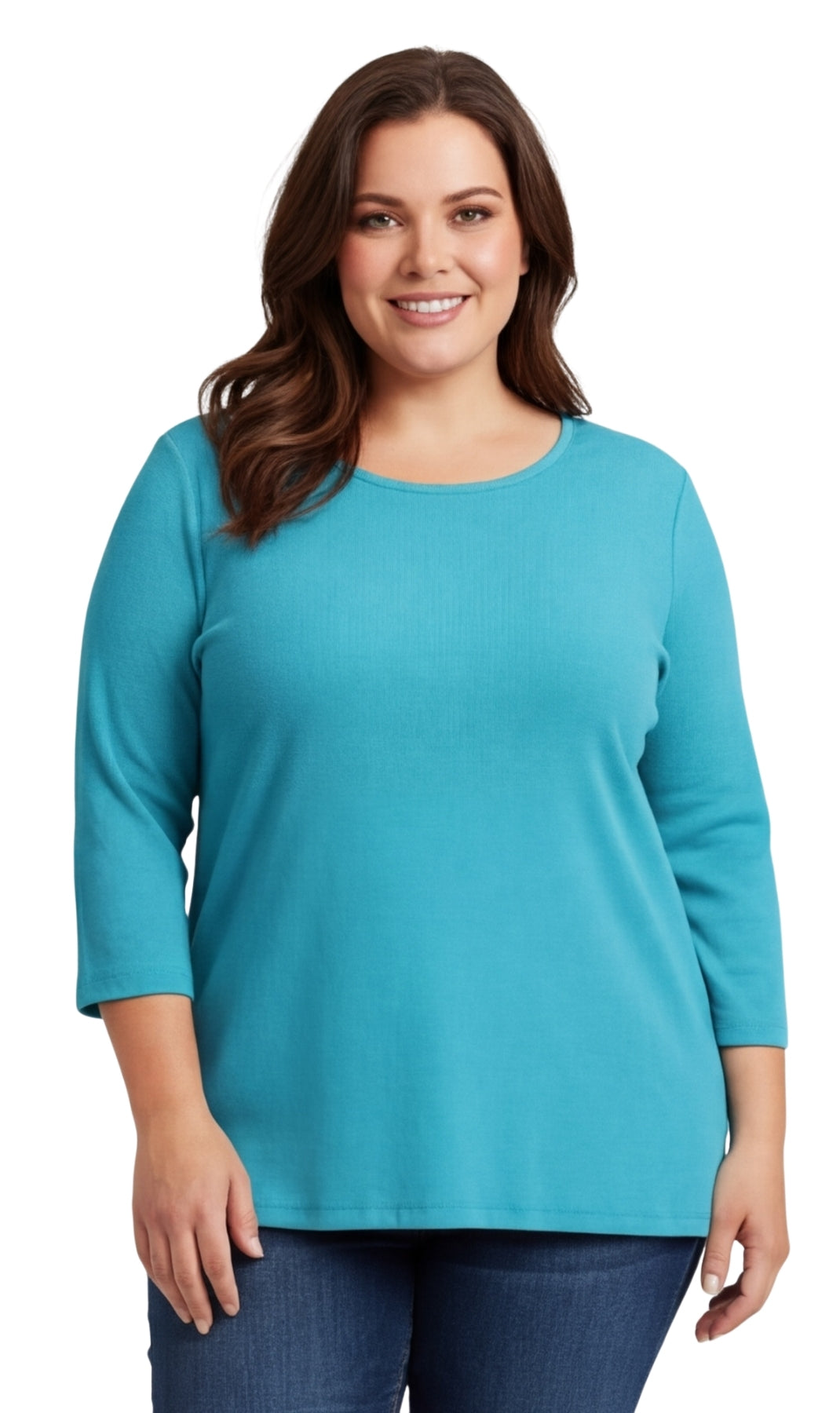 Women's 3/4 Sleeve Ribbed Crew Neck Cotton Knit Top