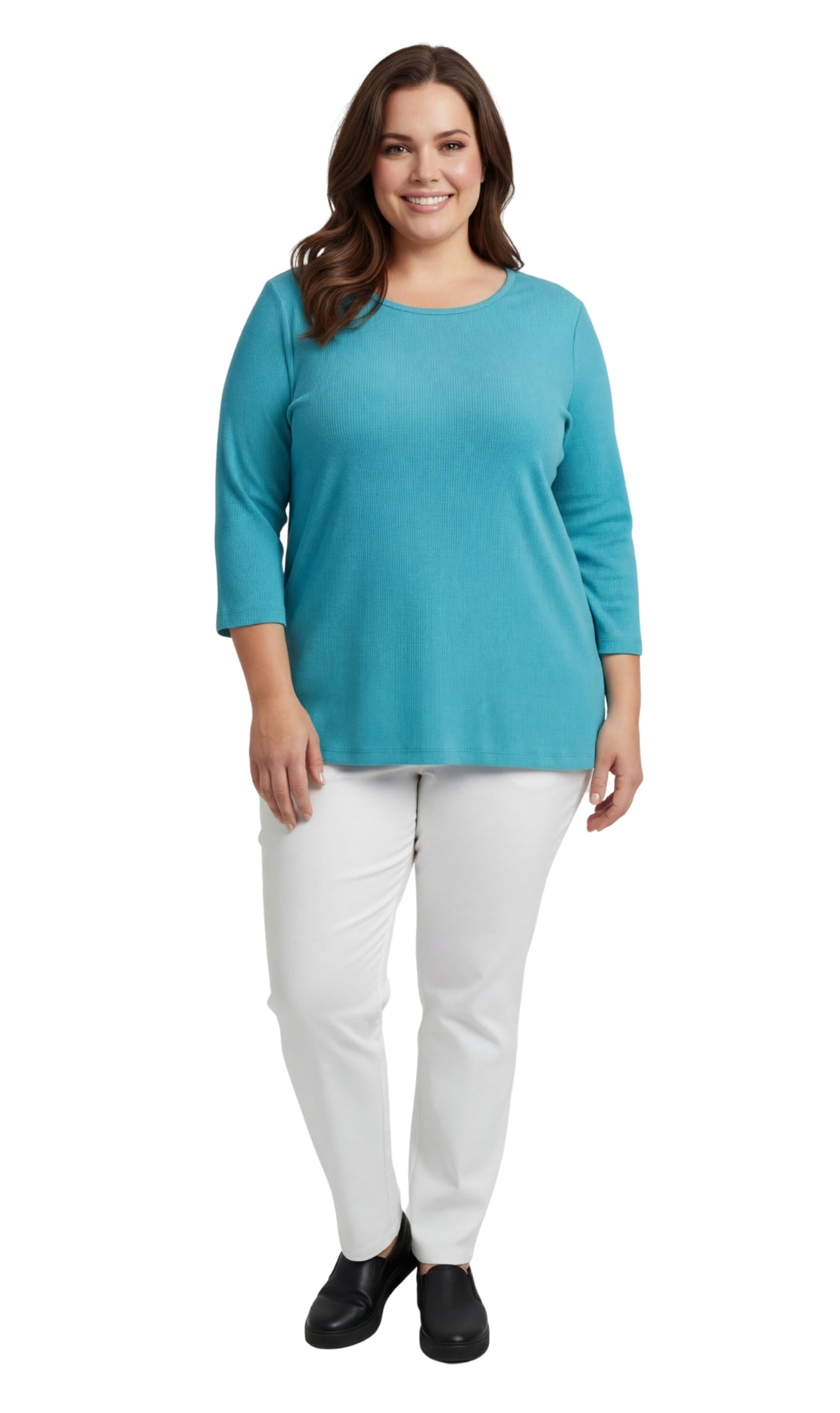 Women's 3/4 Sleeve Ribbed Crew Neck Cotton Knit Top