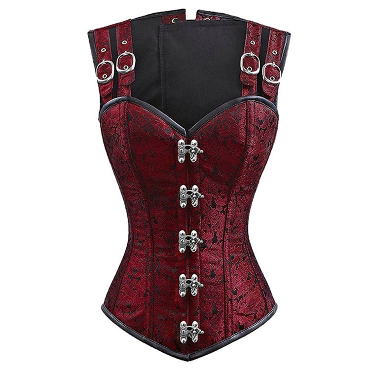 Court Black Tie Sleeveless 12 Steel Rib Double Buckle Chain Button Belly Contracting Small Waist Corset
