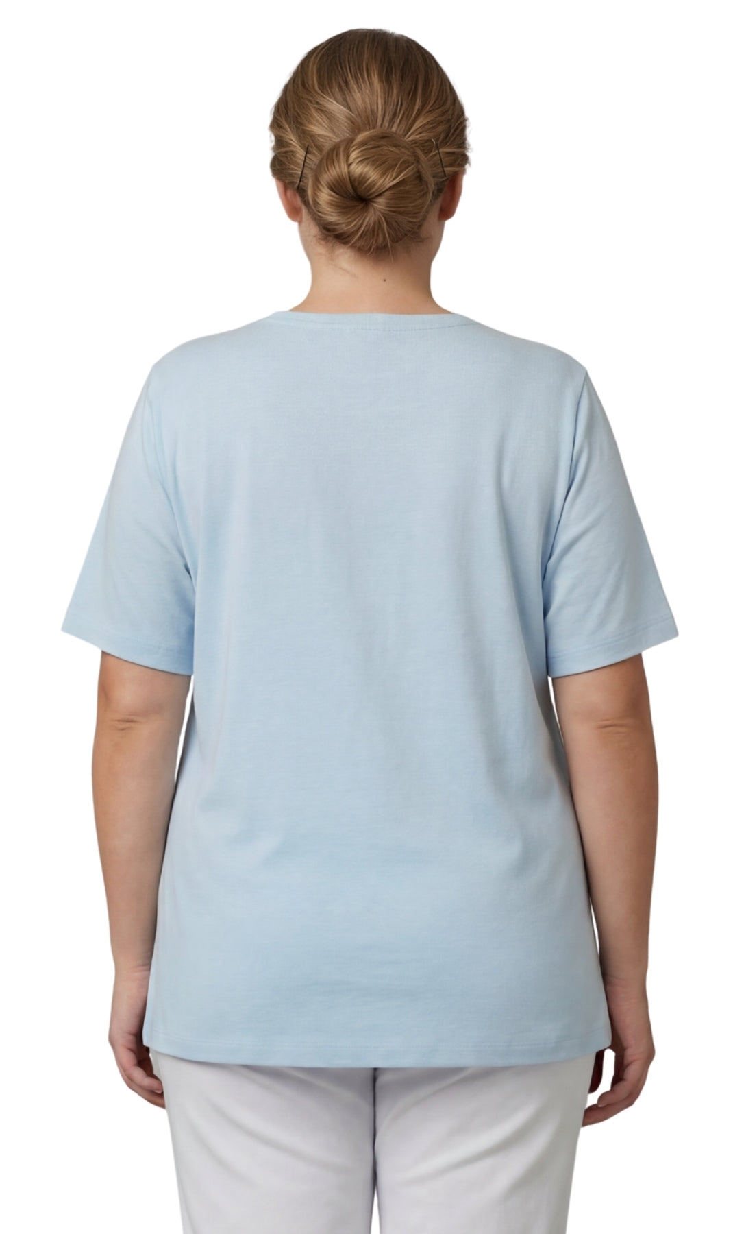 Women's Scalloped Neckline Embellished Short Sleeve Cotton Tee