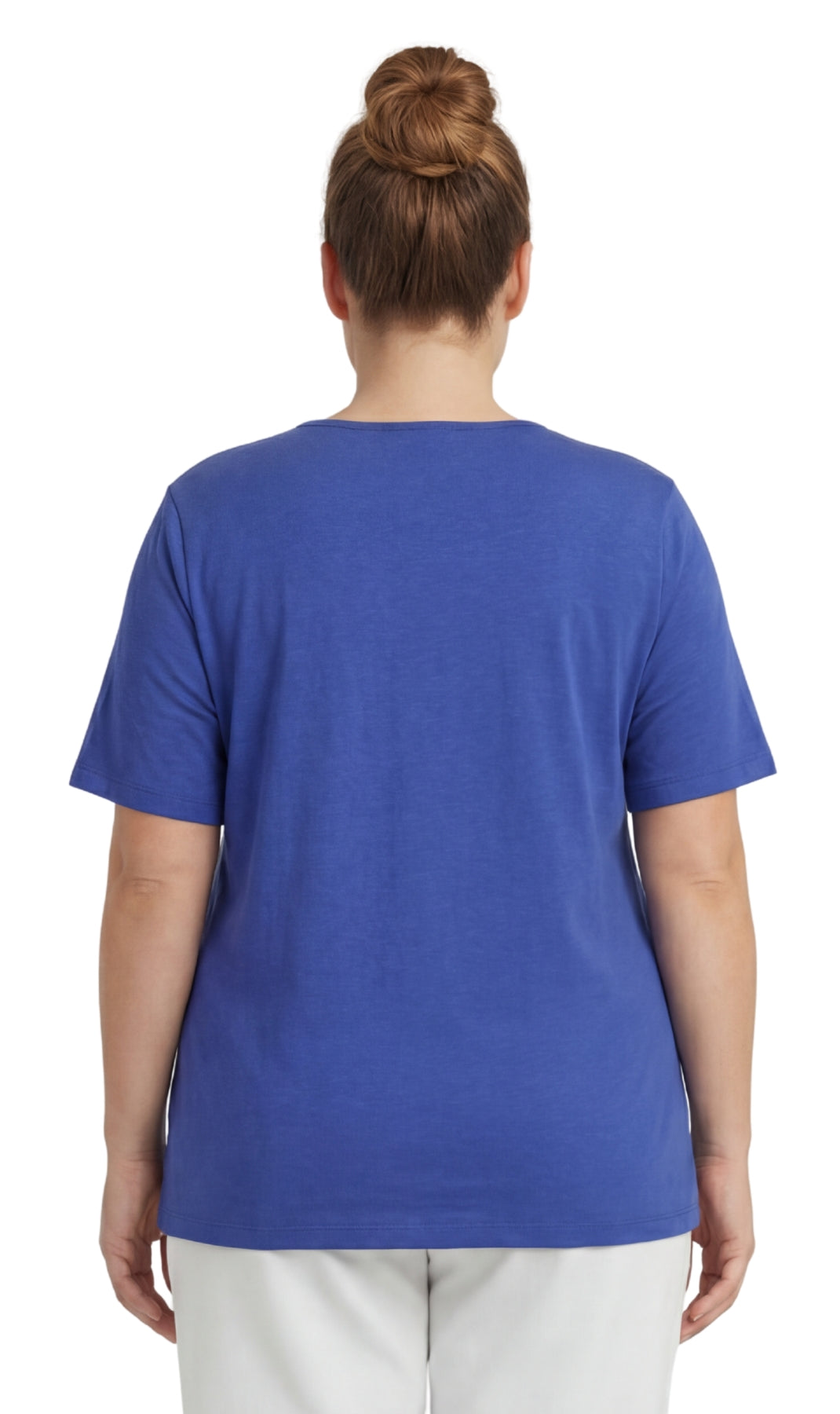 Women's Scalloped Neckline Embellished Short Sleeve Cotton Tee