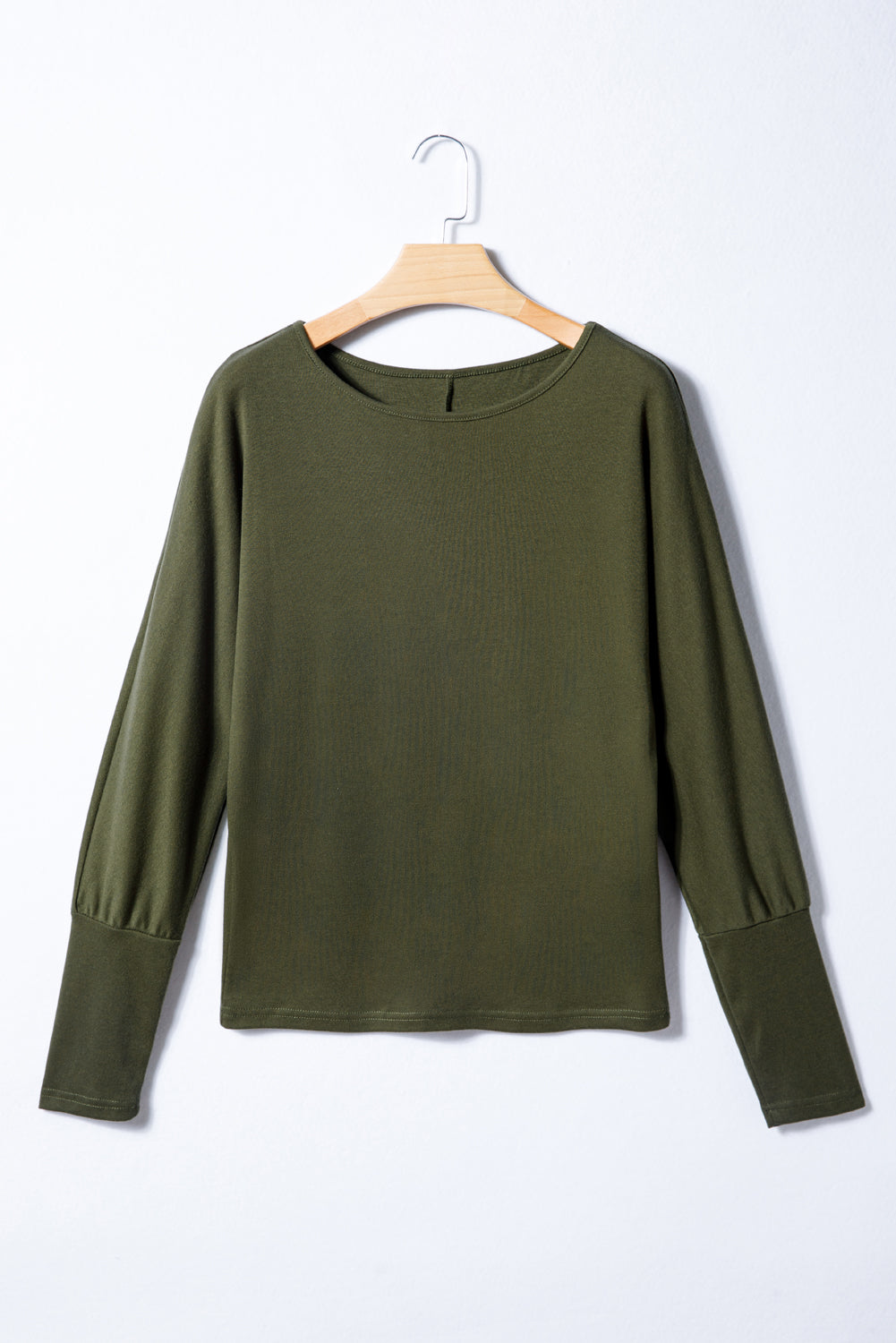 Solid Round Neck Extended Cuff Long Sleeve Top