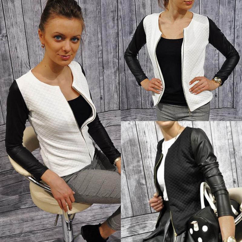 Patchwork Blazer Jacket with PU Leather Accents