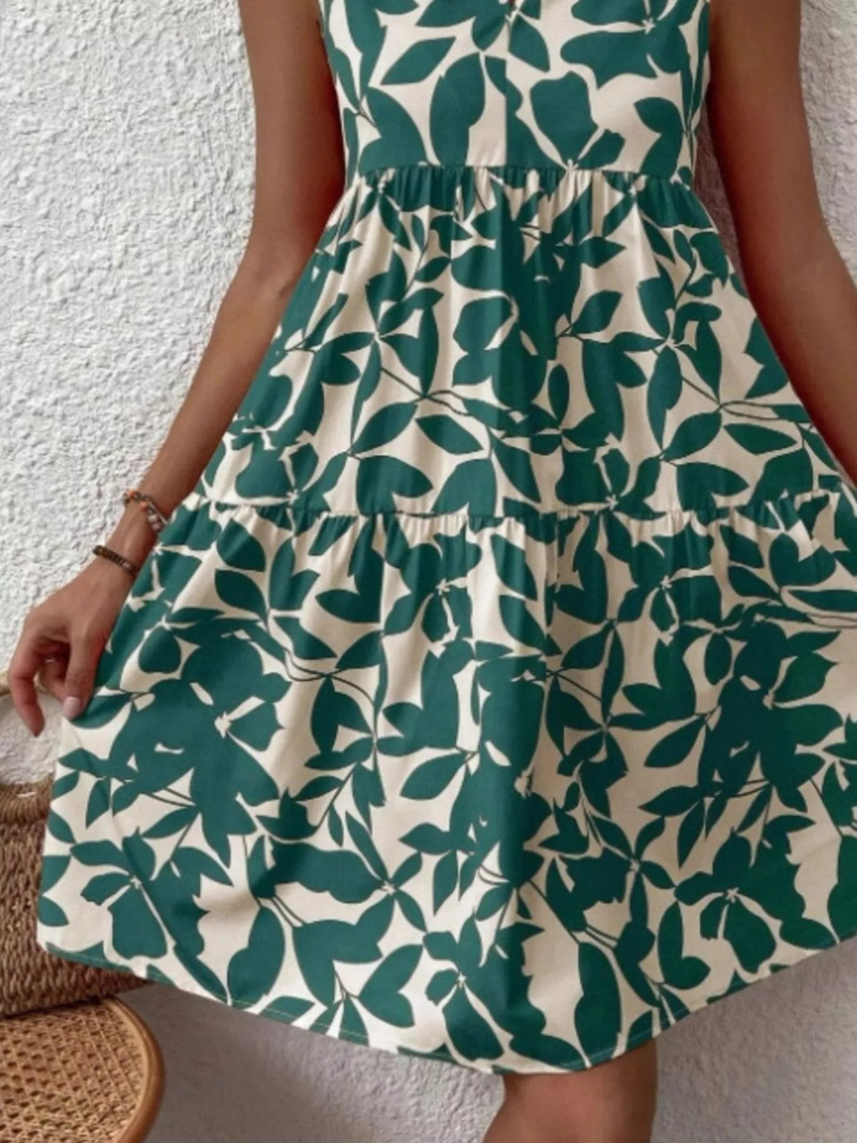 Full Size Printed Notched Sleeveless Mini Dress Plus Size