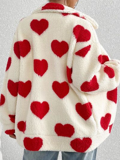 Women's Heart Zip Up Faux Fur Jacket Y2K Streetwear Fluffy Coat