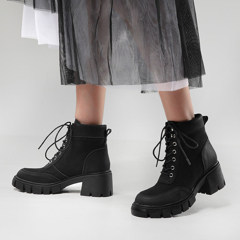 Women's Chunky Platform Lace-Up Ankle Boots with Round Toe - Image 4